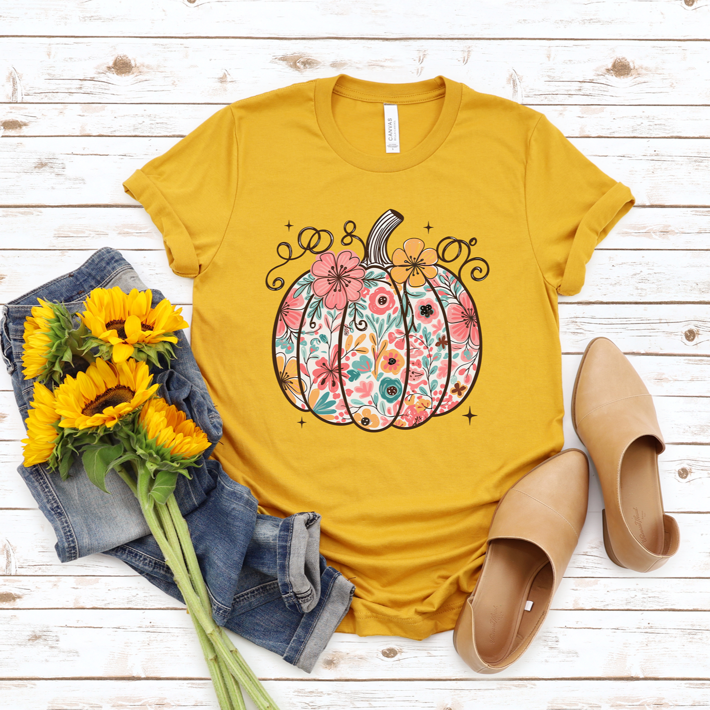 Pastel Floral Pumpkin Tee OR Sweatshirt