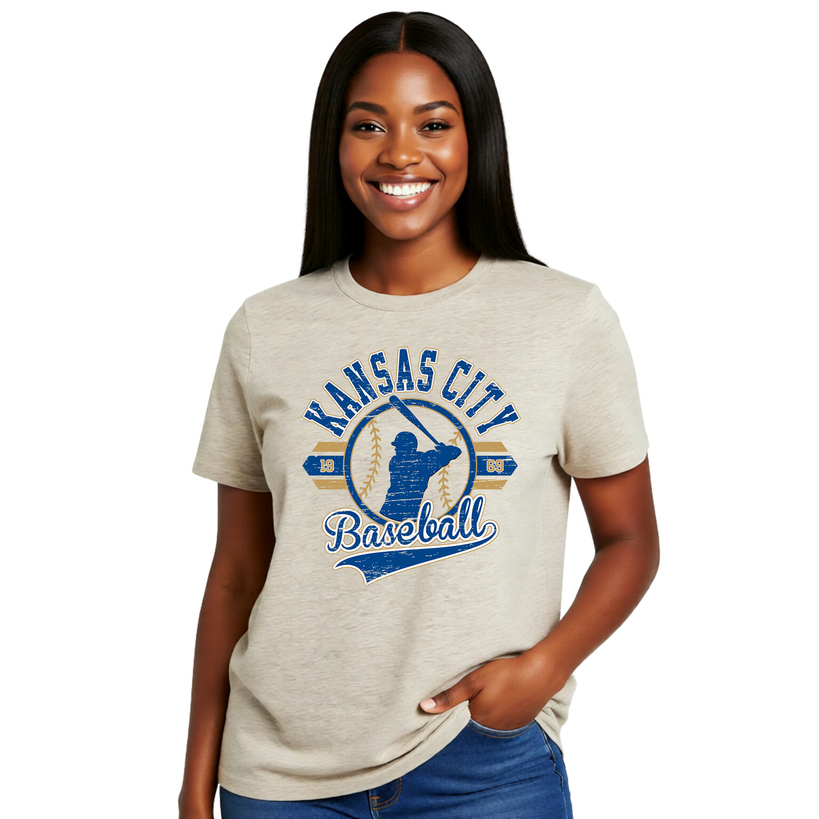 Kansas City Retro Baseball Natural Tee OR Sweatshirt