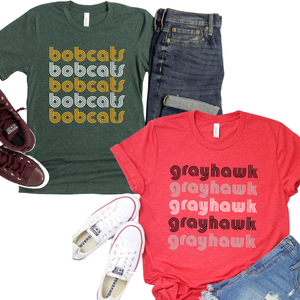Gray Hawk or Bobcats Retro Repeat Tee or Sweatshirt