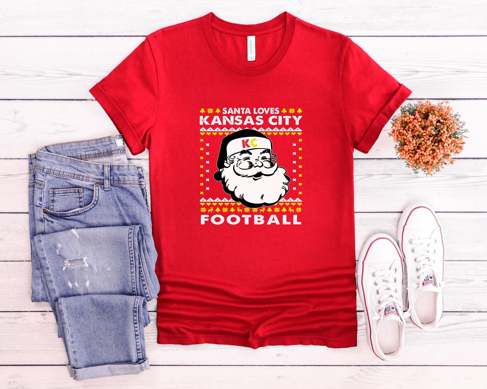 Santa Loves KC Football Tee or Sweatshirt