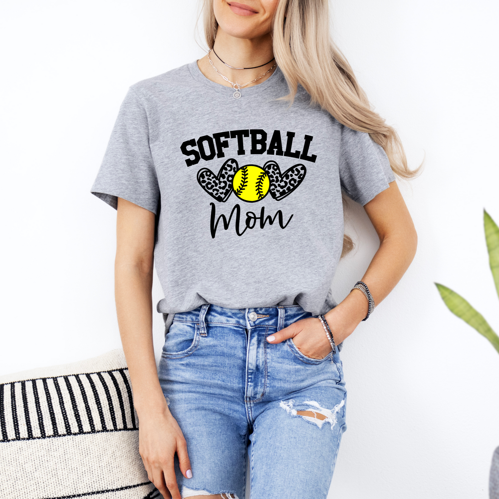 Baseball or Softball Mom Leopard Heart Tee OR Sweatshirt