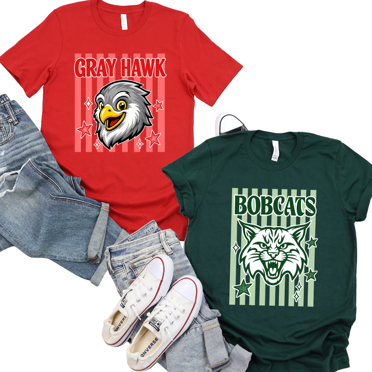 Gray Hawk or Bobcats Tone Stripes Tee or Sweatshirt