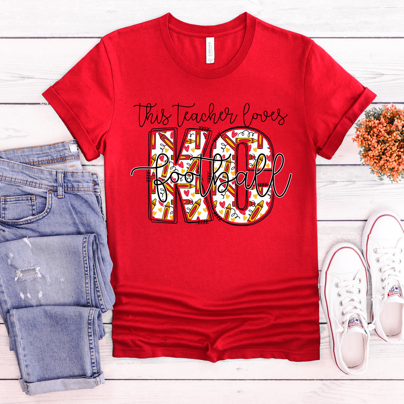This Teacher Loves KC Football Red Tee