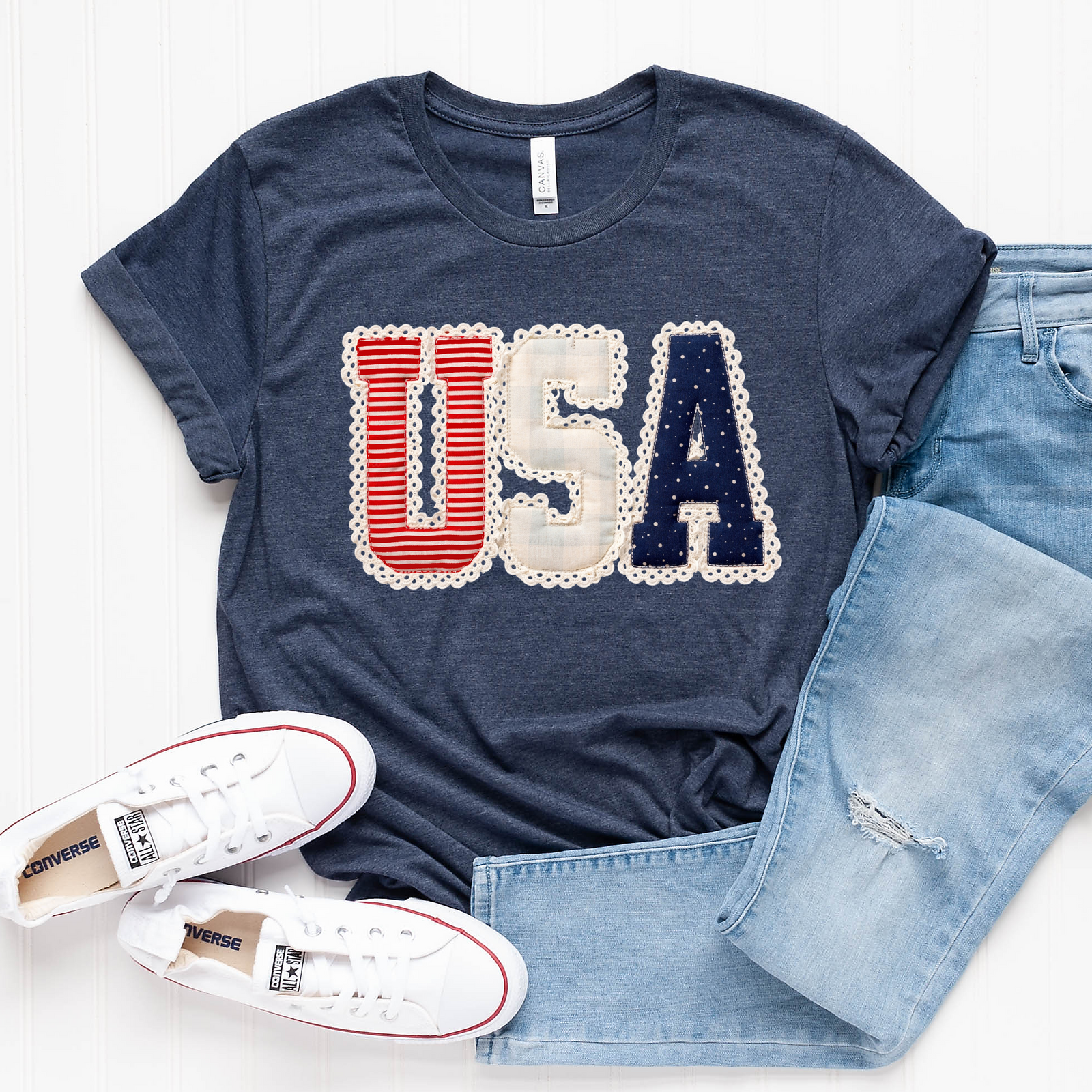 USA Faux Crochet Lace Tee