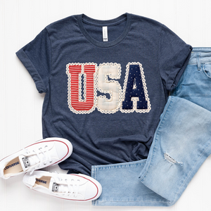 USA Faux Crochet Lace Tee