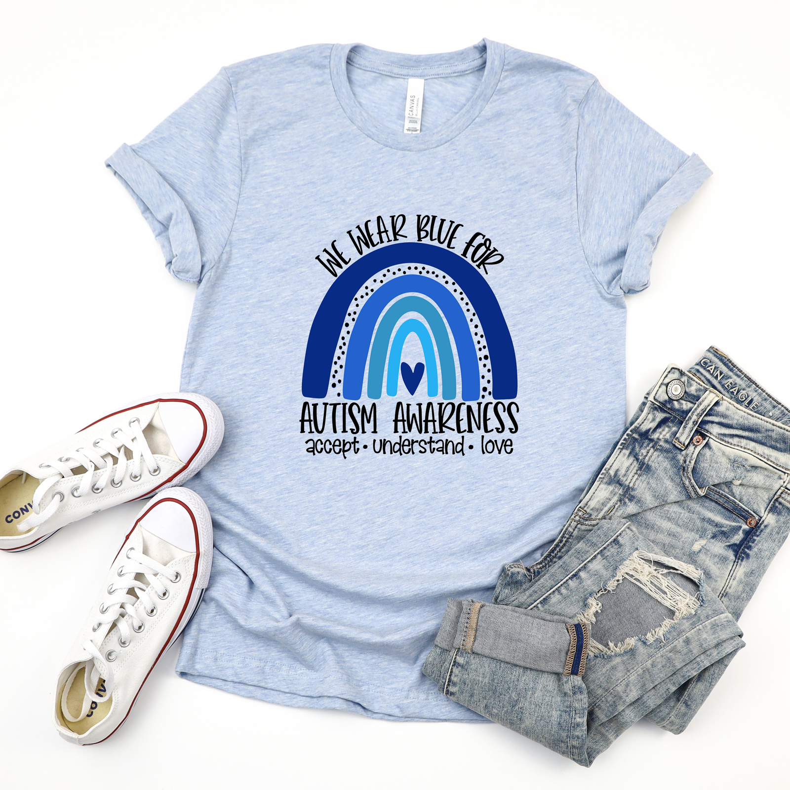 We Wear Blue Autism Rainbow Tee