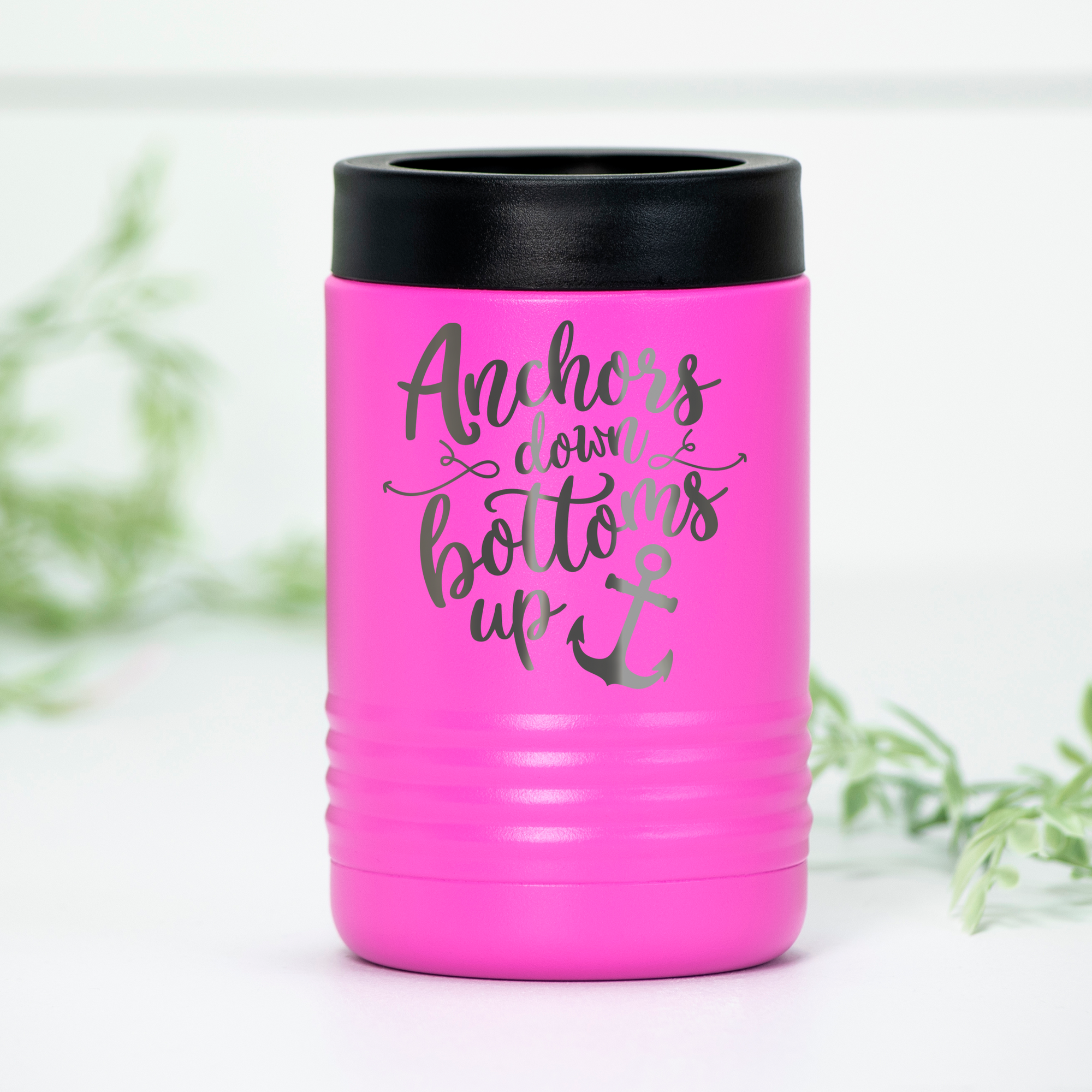 Anchors Down Bottoms Up Engraved Can Cooler