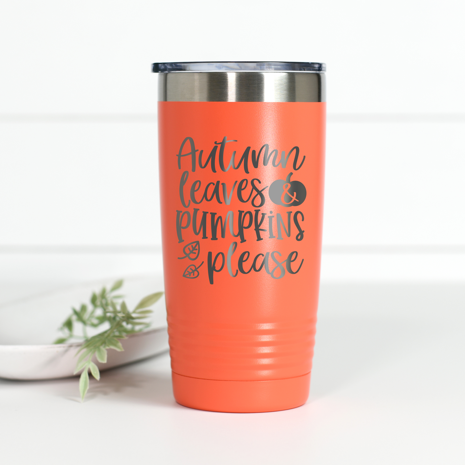 Autumn Leaves Pumpkins Please 20 oz Engraved Tumbler
