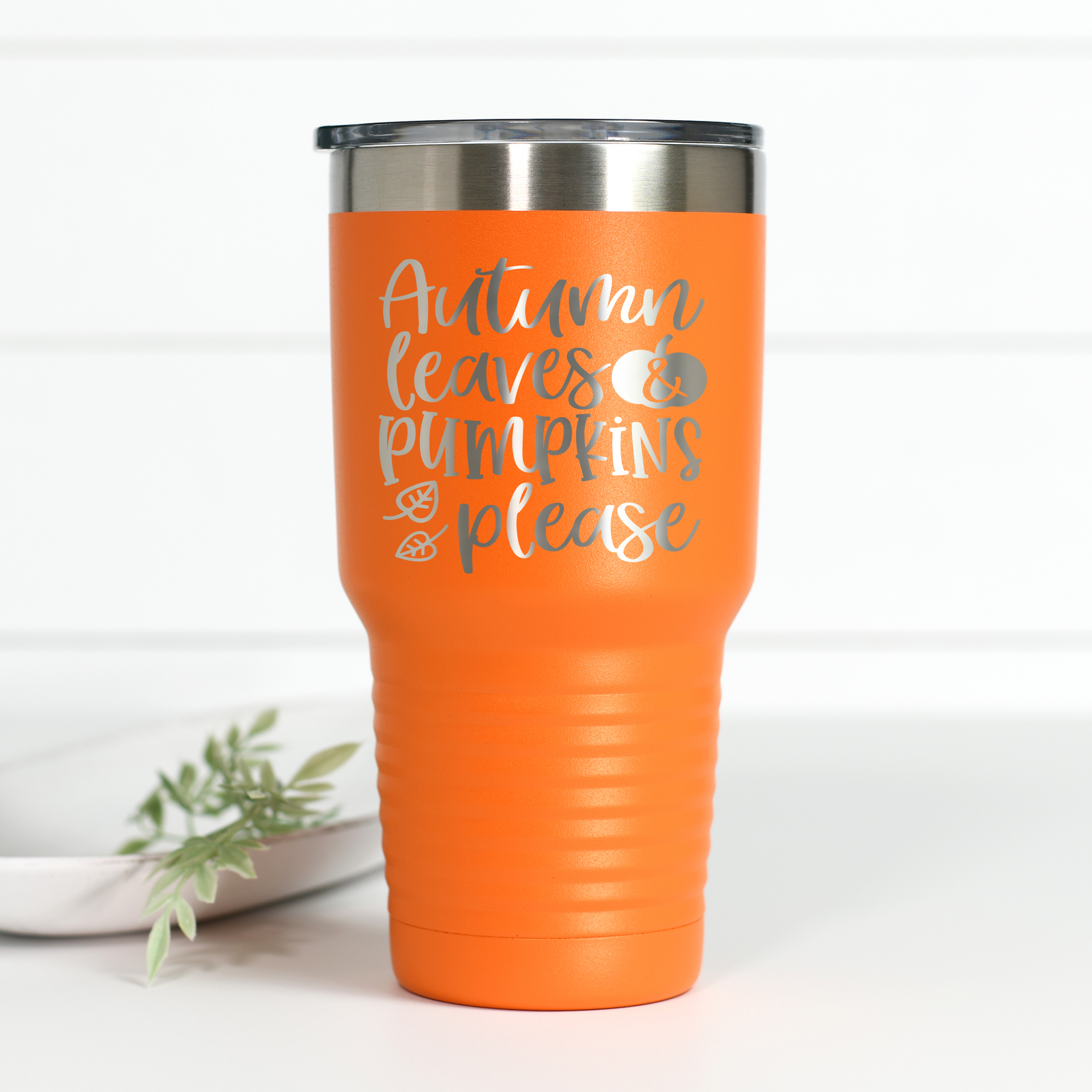 Autumn Leaves and Pumpkins Please 30 oz Engraved Tumbler
