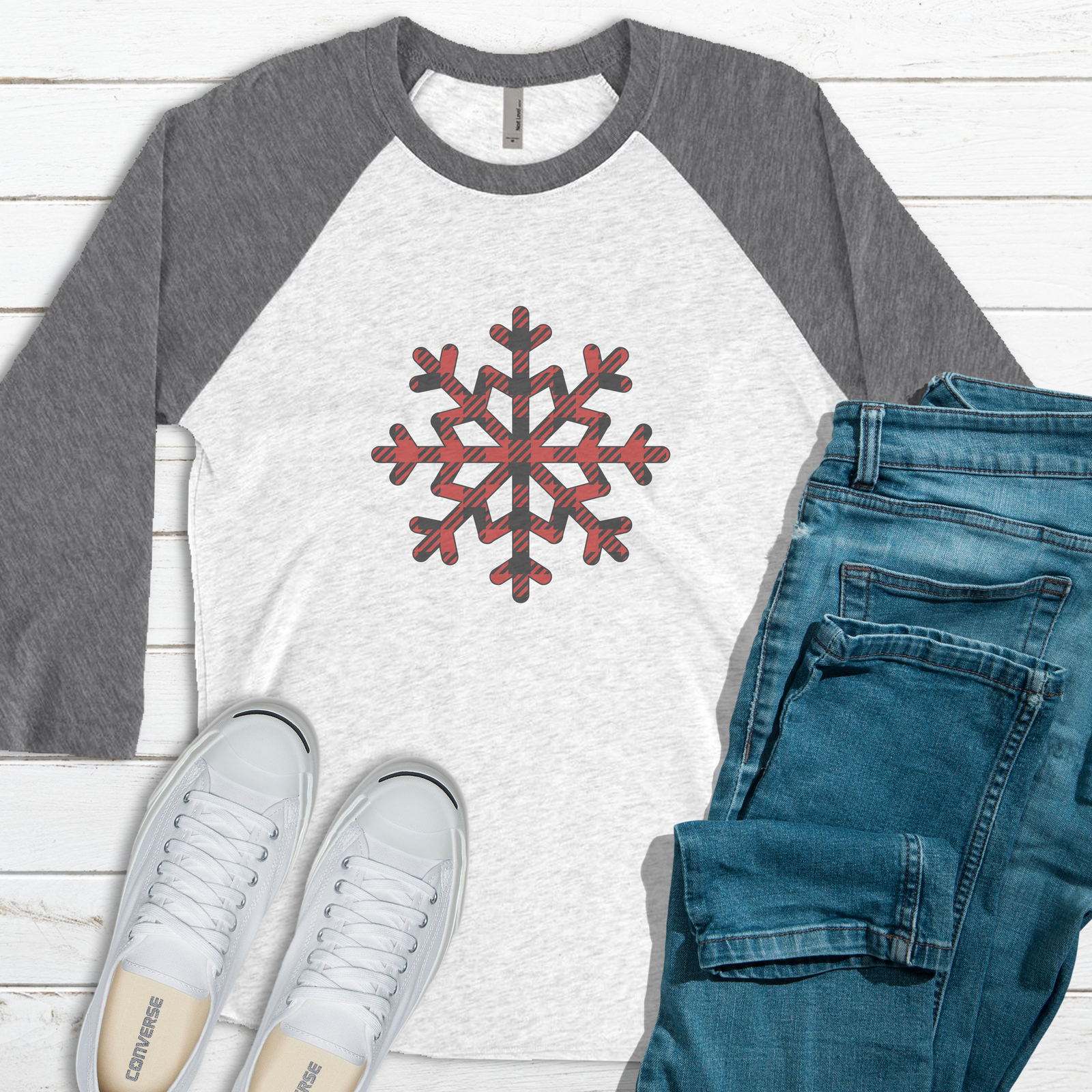 Buffalo Plaid Snowflake Raglan Tee