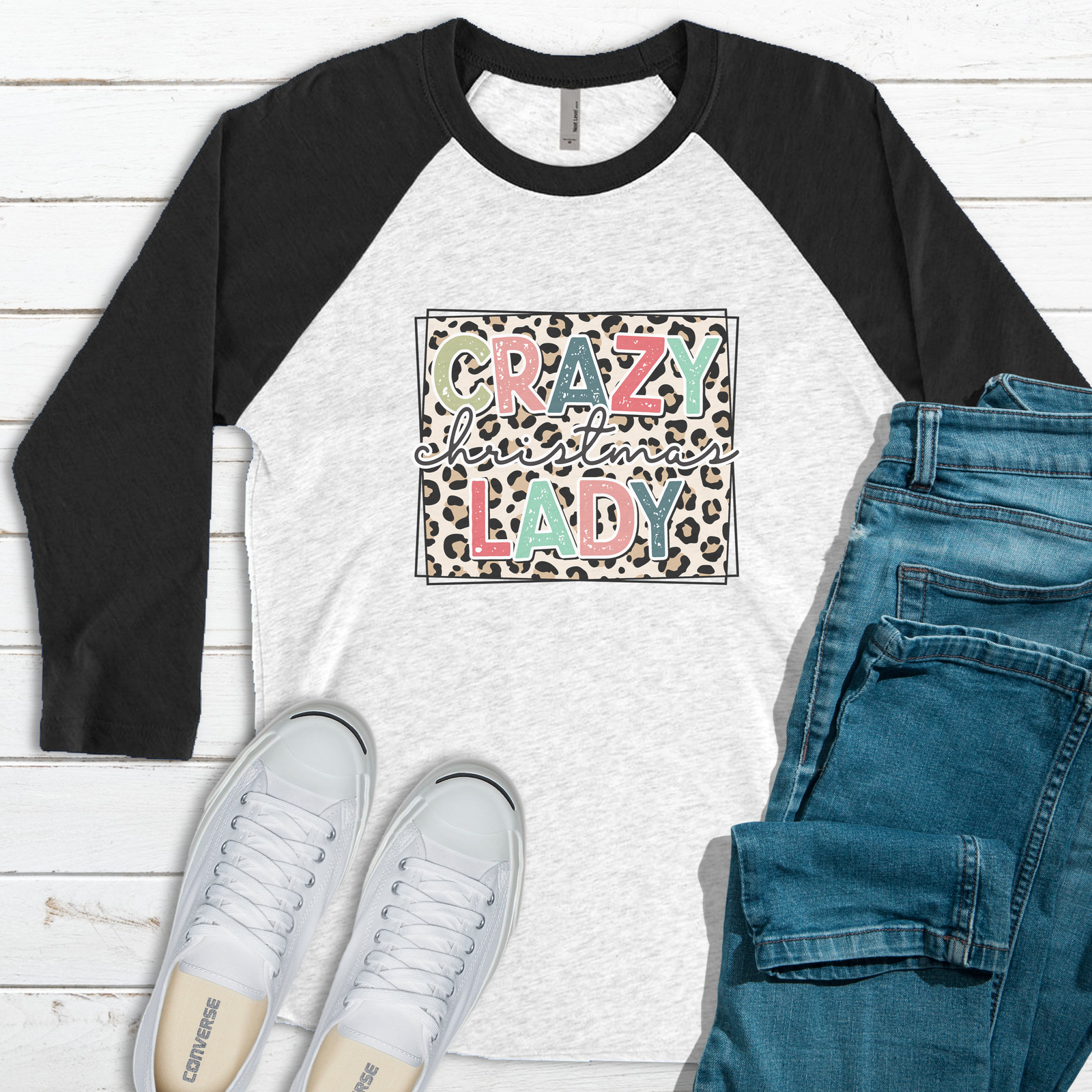 Crazy Christmas Lady Raglan Tee