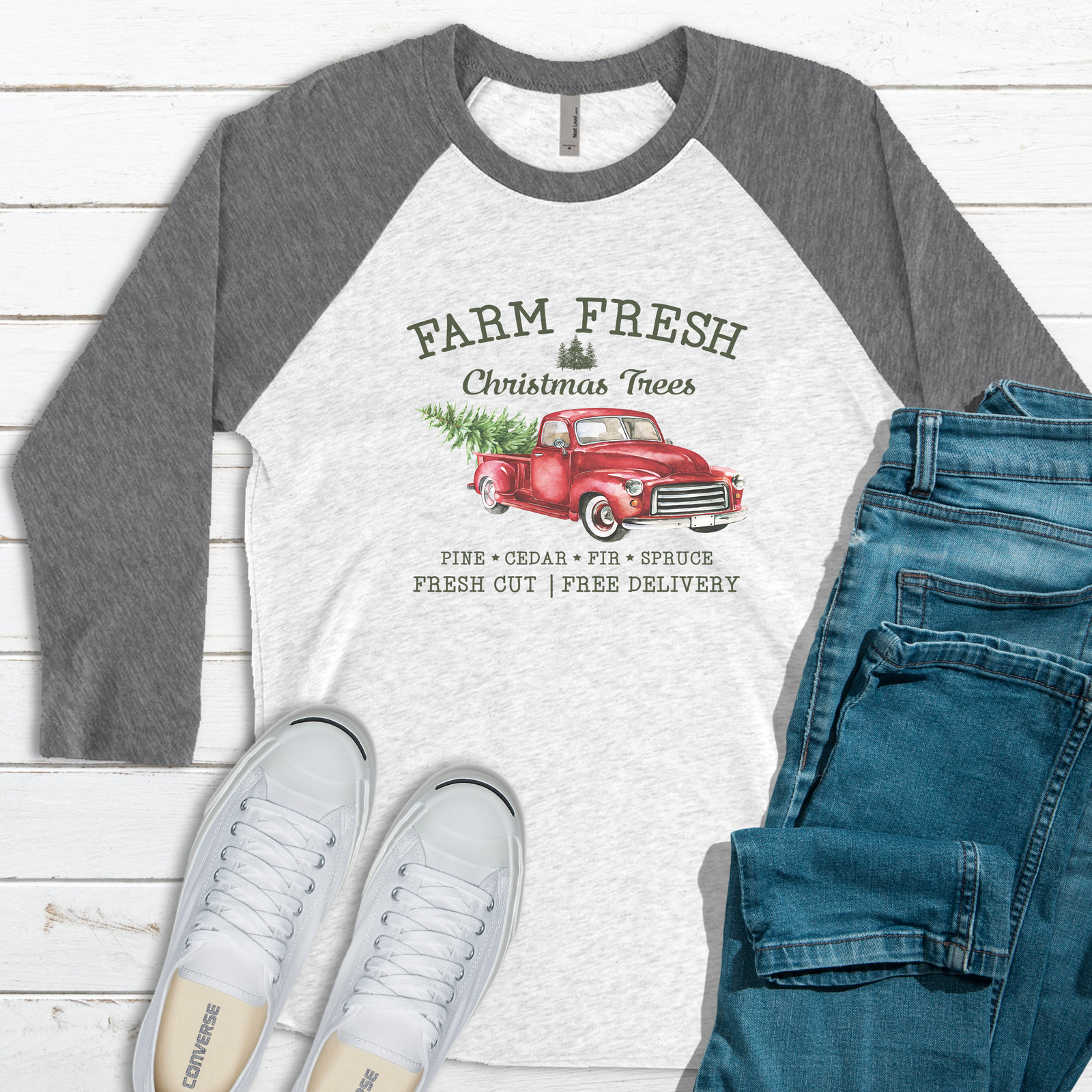 Farm Fresh Christmas Trees Raglan Tee