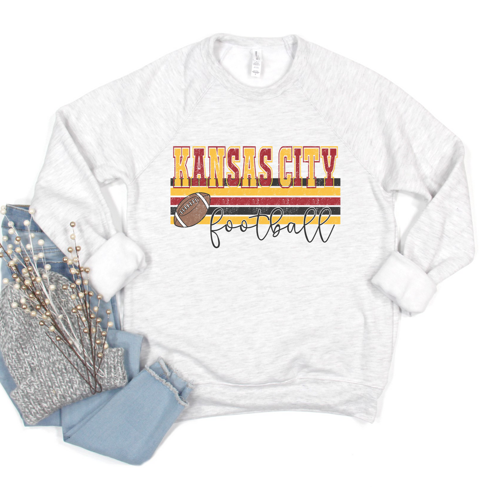Kansas City Football Stripes Hoodie or Crew Sweatshirt