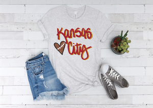 Kansas City Layered Heart Football Tee or Sweatshirt