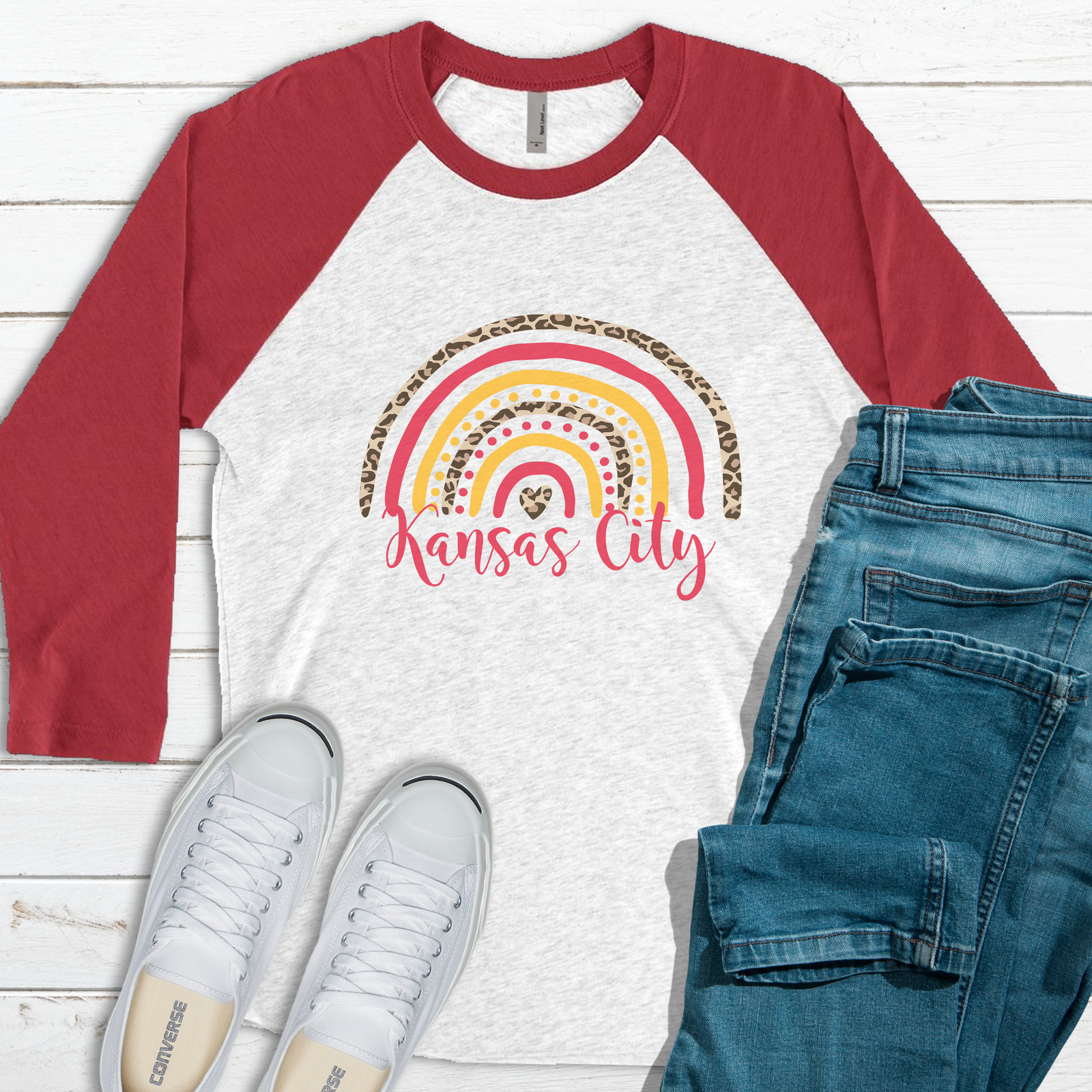 Kansas City Leopard Rainbow Raglan Tee