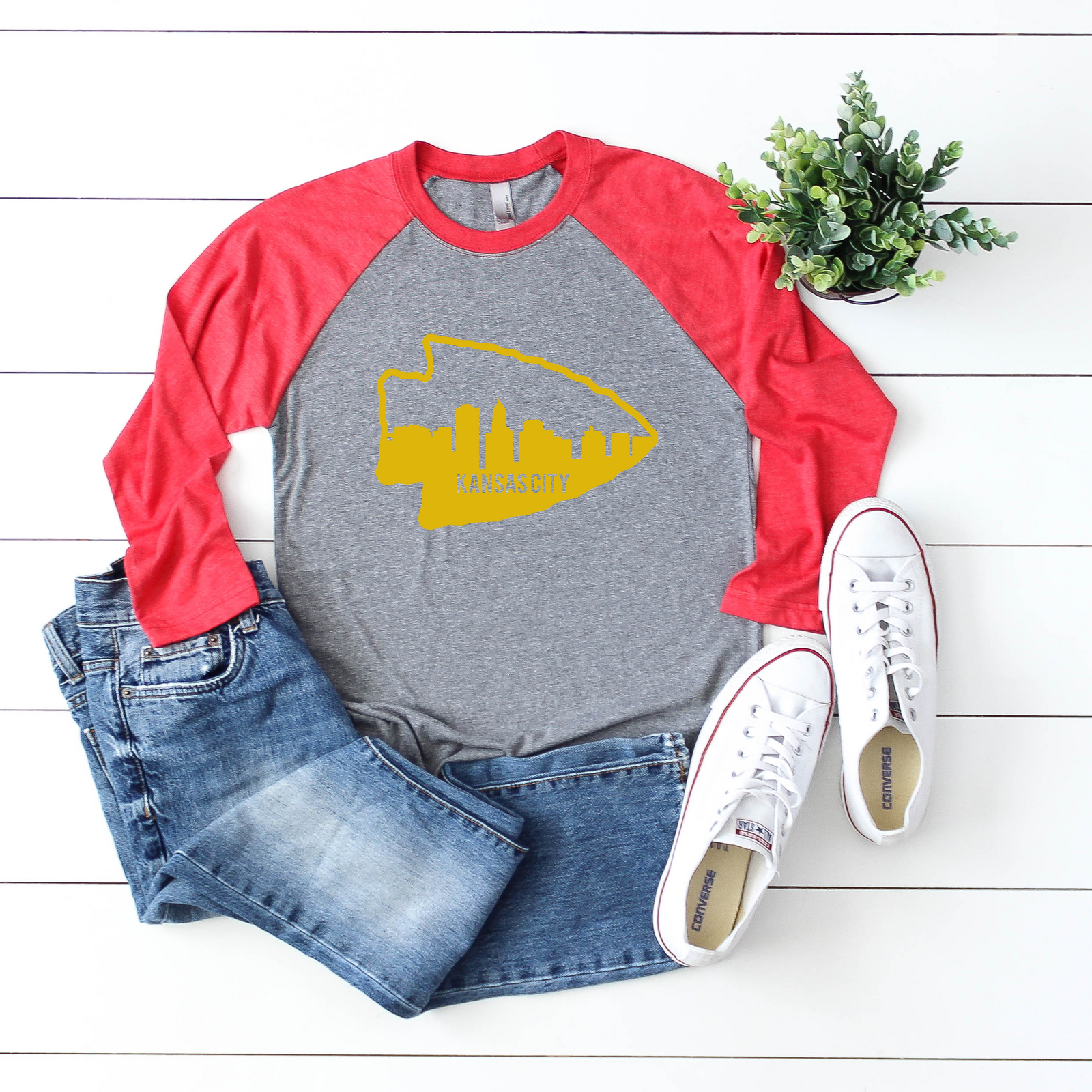 Kansas City Skyline Arrowhead Raglan Tee