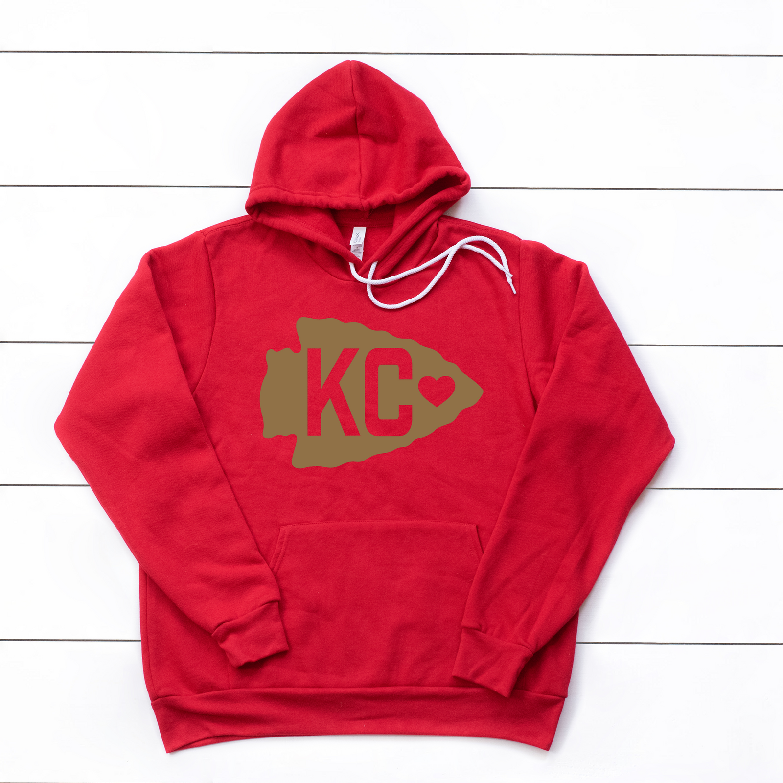 KC Arrowhead Metallic Gold Crew or Hoodie Sweatshirt