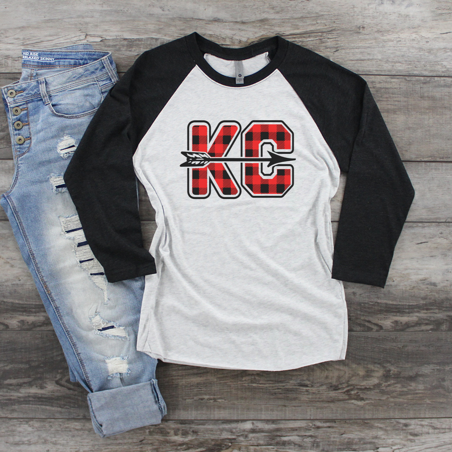 KC Buffalo Plaid Raglan Tee