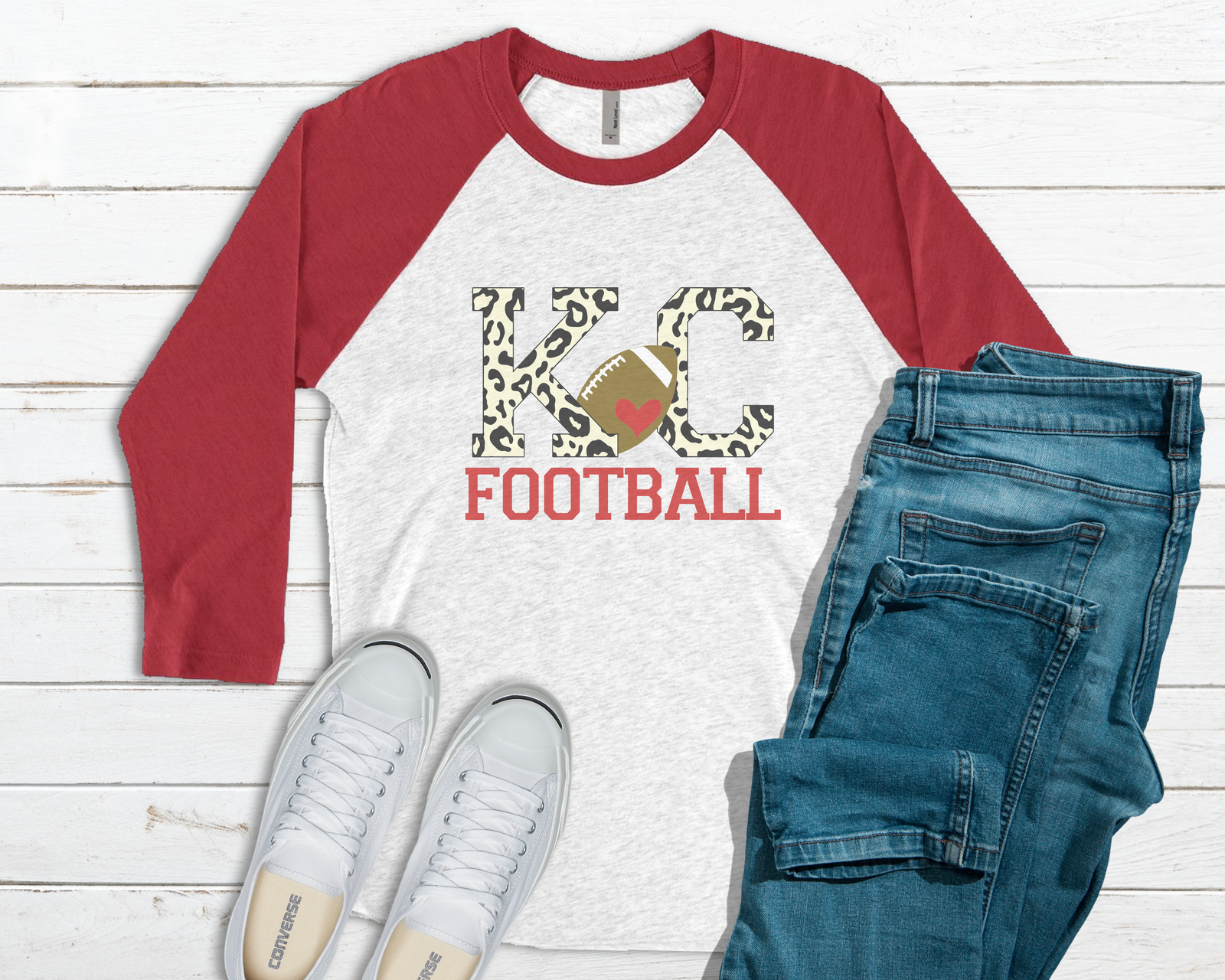 KC Football Leopard Raglan Tee