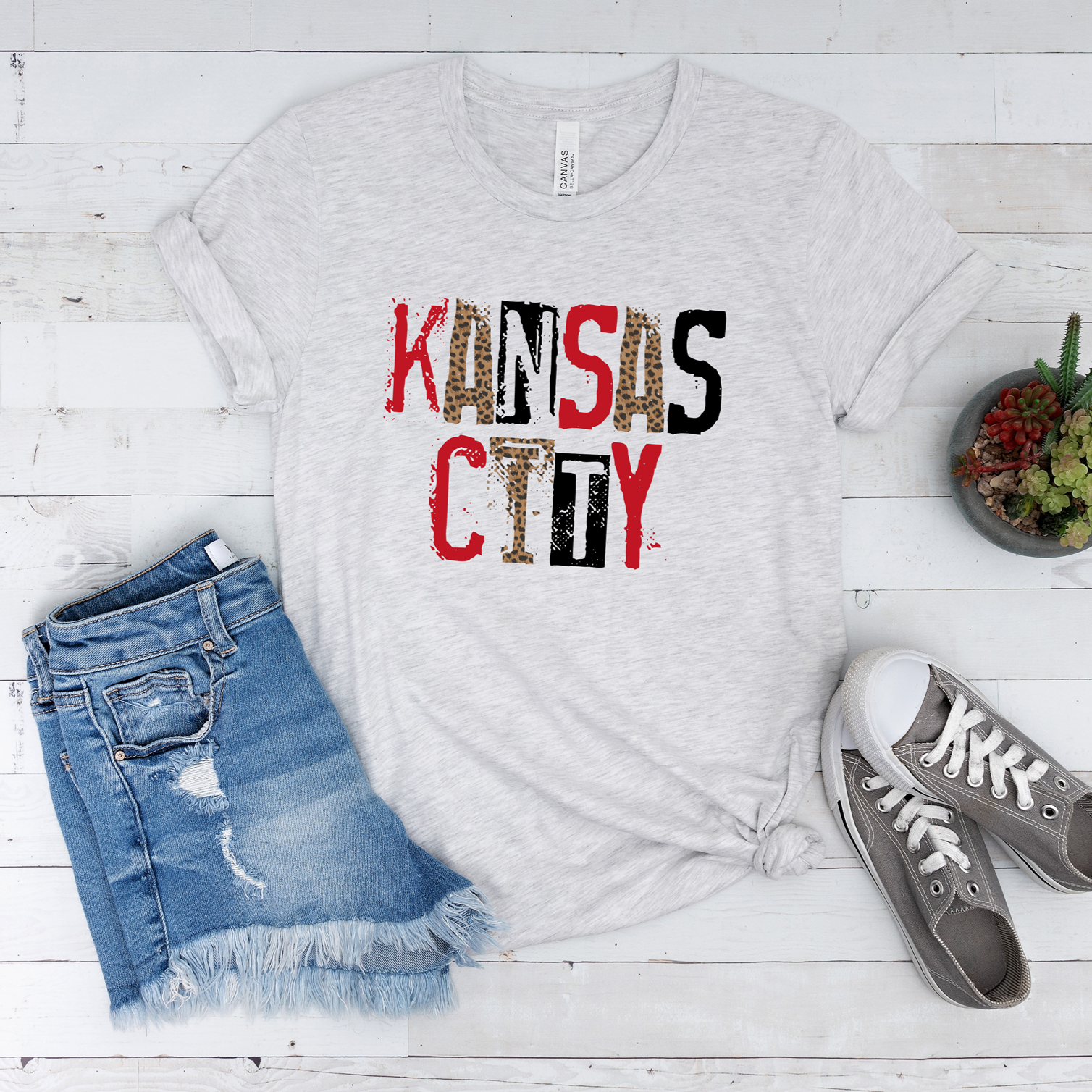 Kansas City Red Leopard Grunge Tee