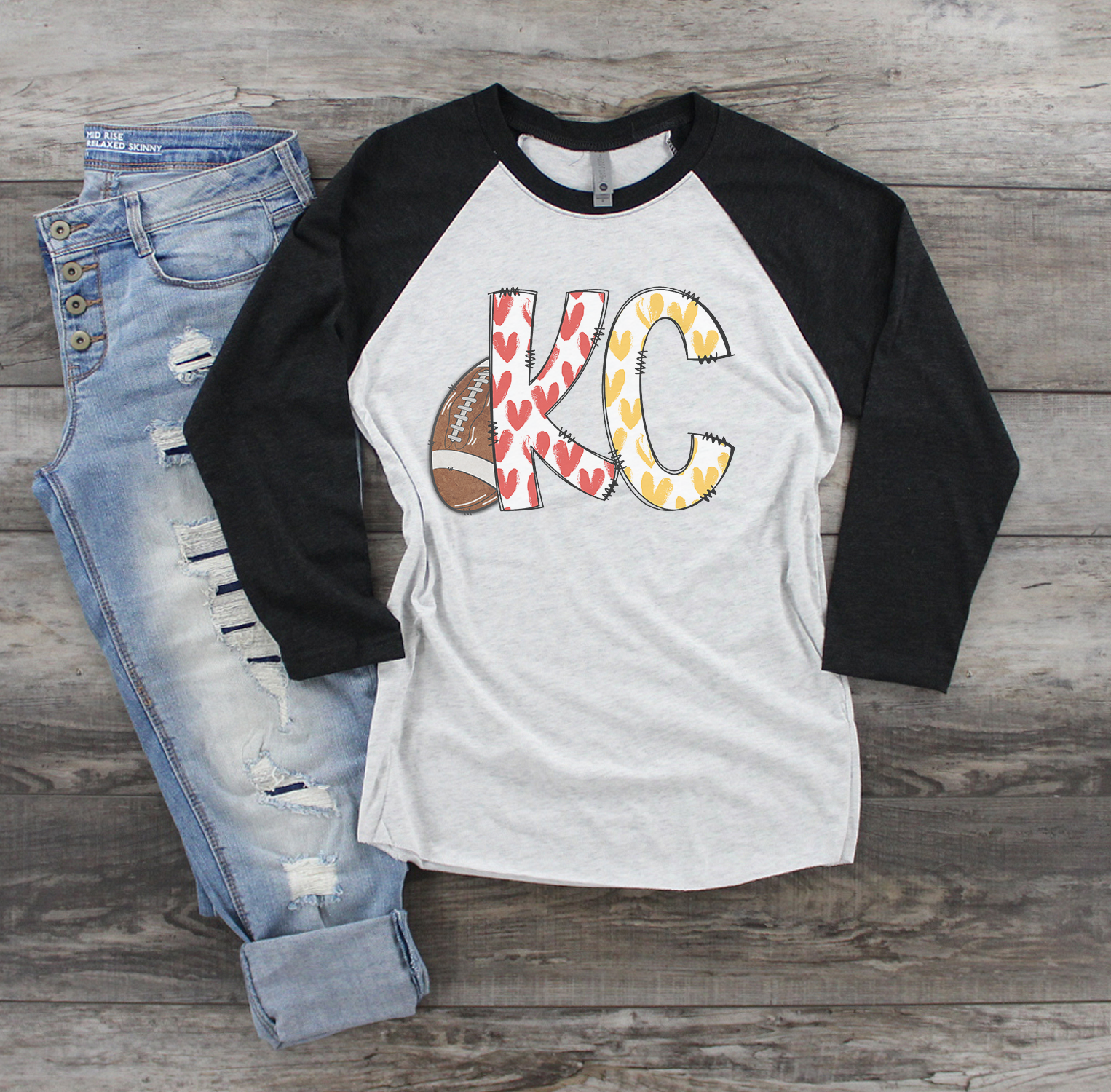 KC Watercolor Hearts Raglan Tee
