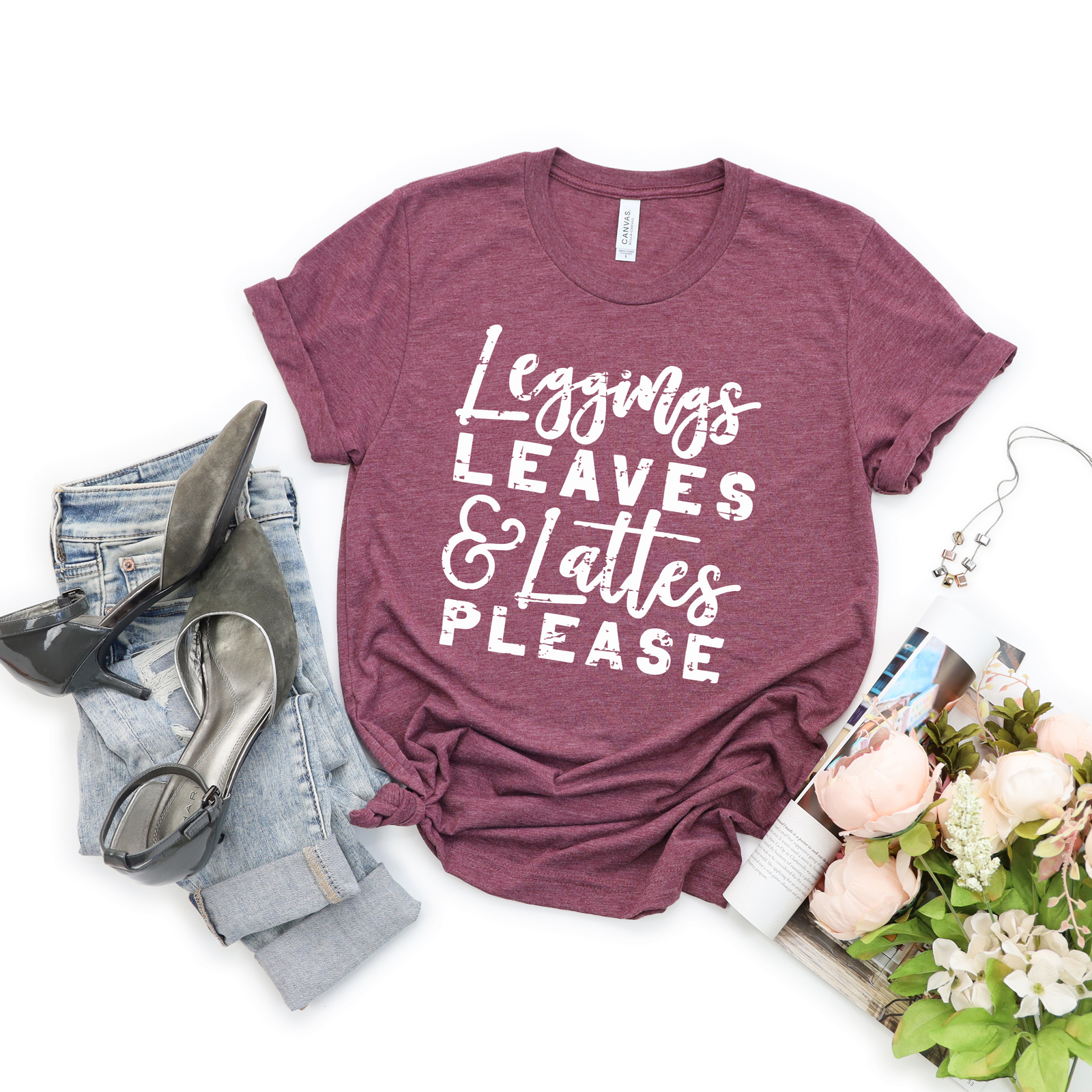 Leggings Leaves and Lattes Please Tee