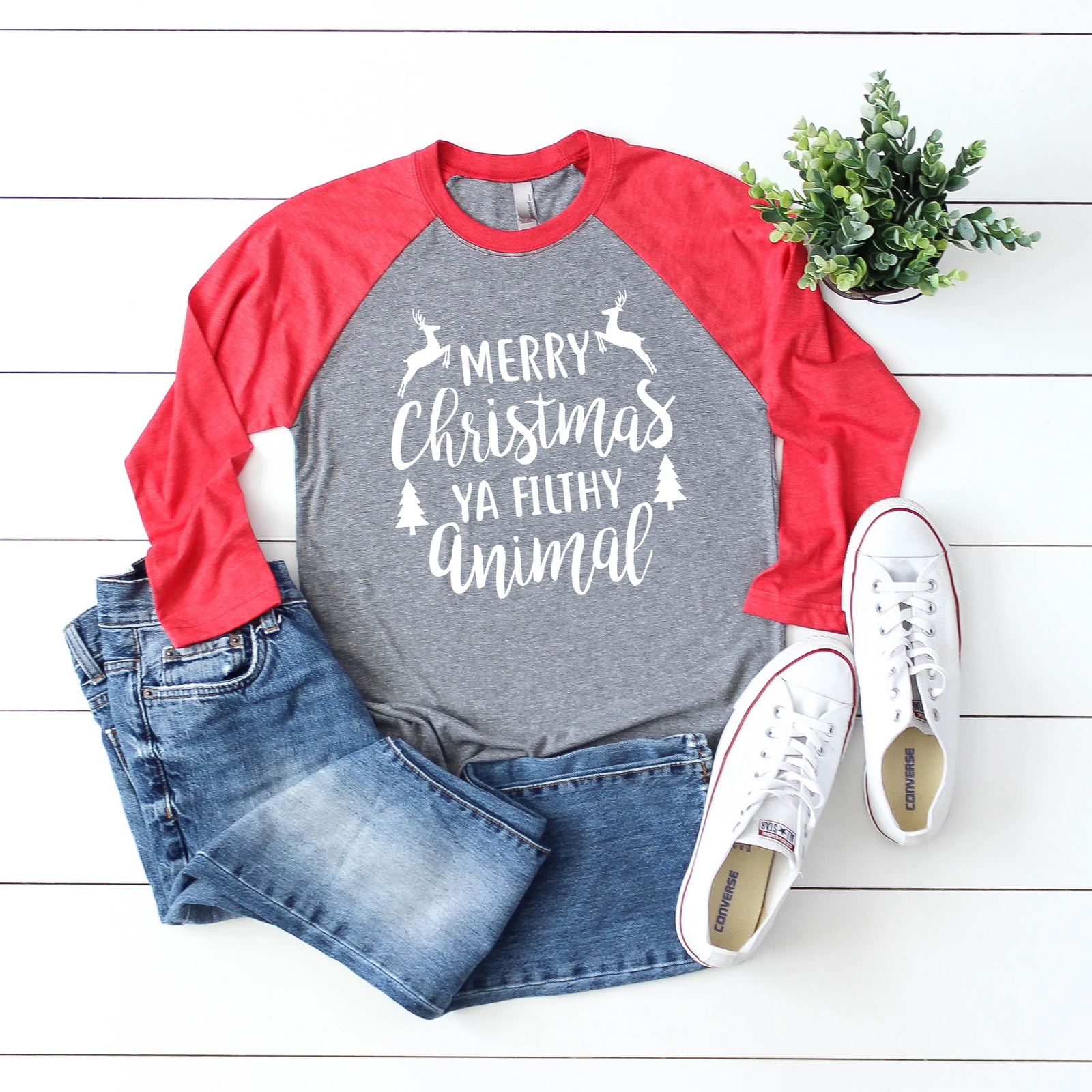 Merry Christmas Ya Filthy Animal Raglan Tee
